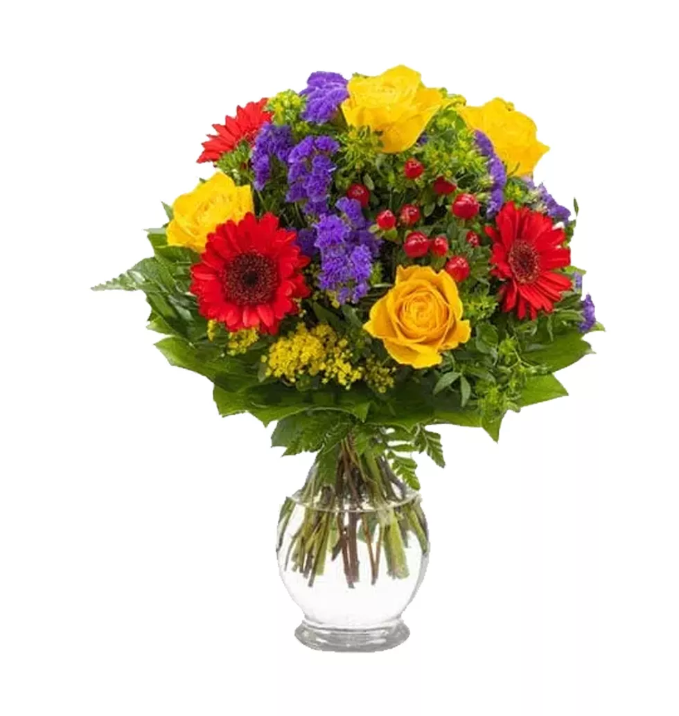 Dazzling Flora Jeweled Bouquet of Mixed Flowers in Vase