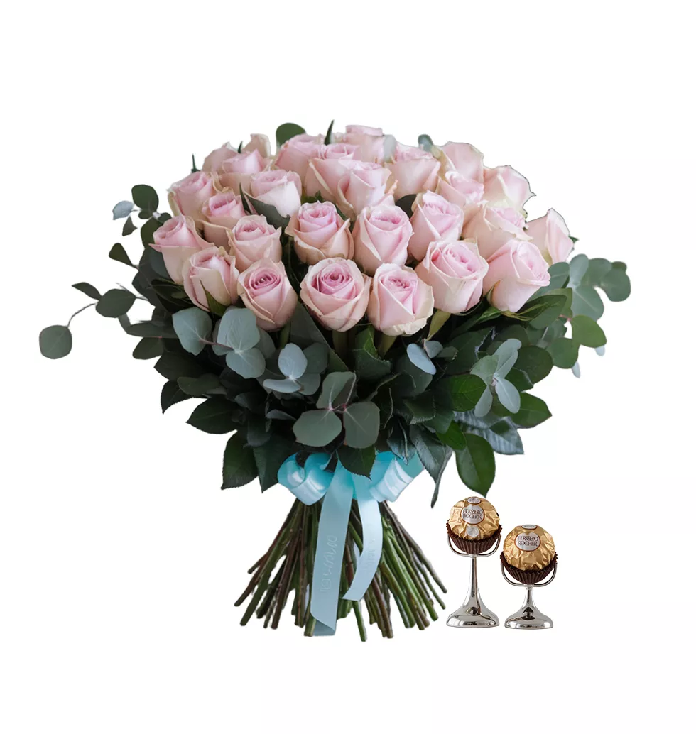 Graceful Pink Rose Bouquet with Eucalyptus