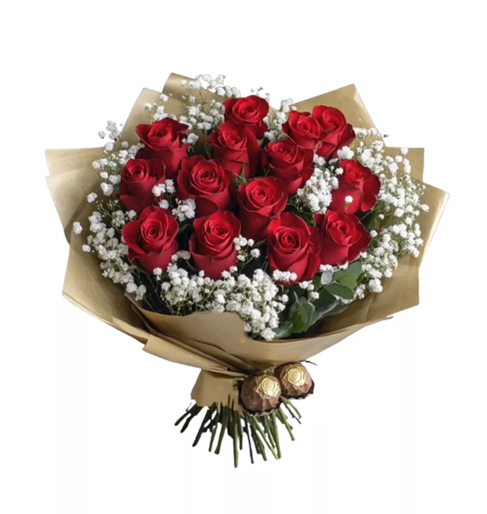 Love's Embrace: Roses with Ferrero Rocher