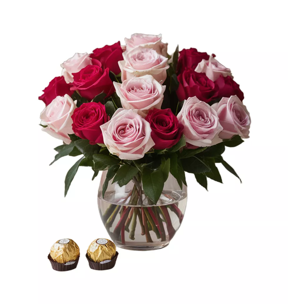 Mixed Roses with Vase & Chocolate