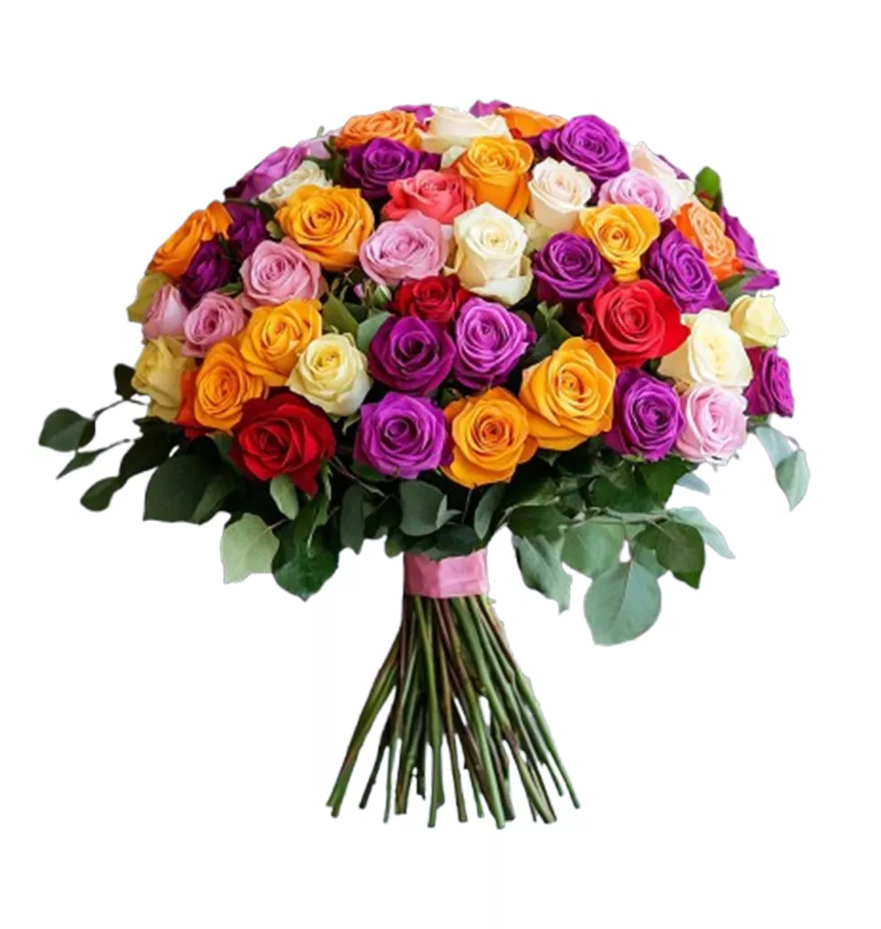 Gorgeous Multi-Colored Roses Bouquet Delight