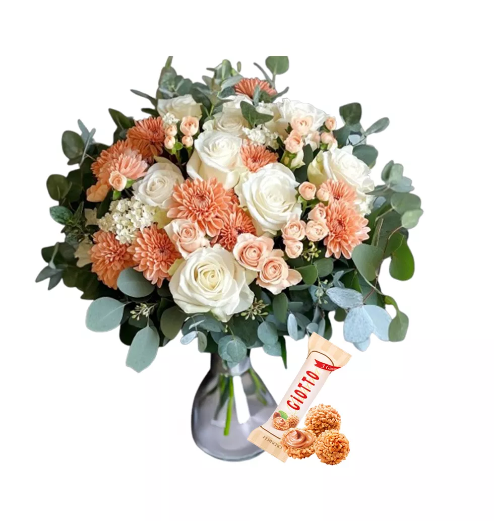 Serene Floral Arrangement with Chocolates