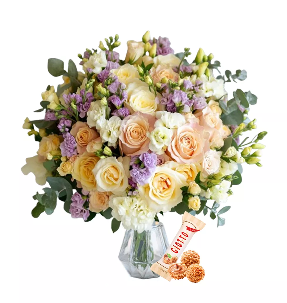 Charming Mix Floral Arrangement with Chocolate