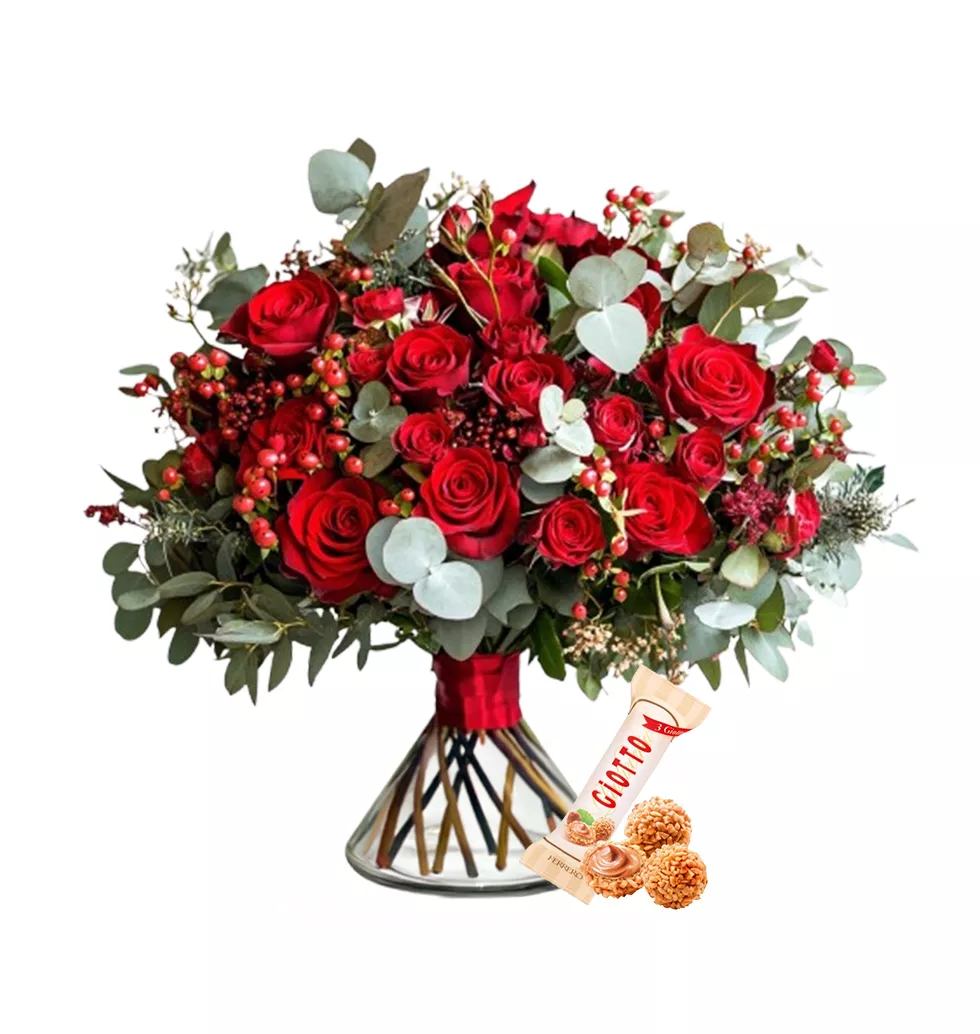 Ferrero & Floral Arrangement in Vase