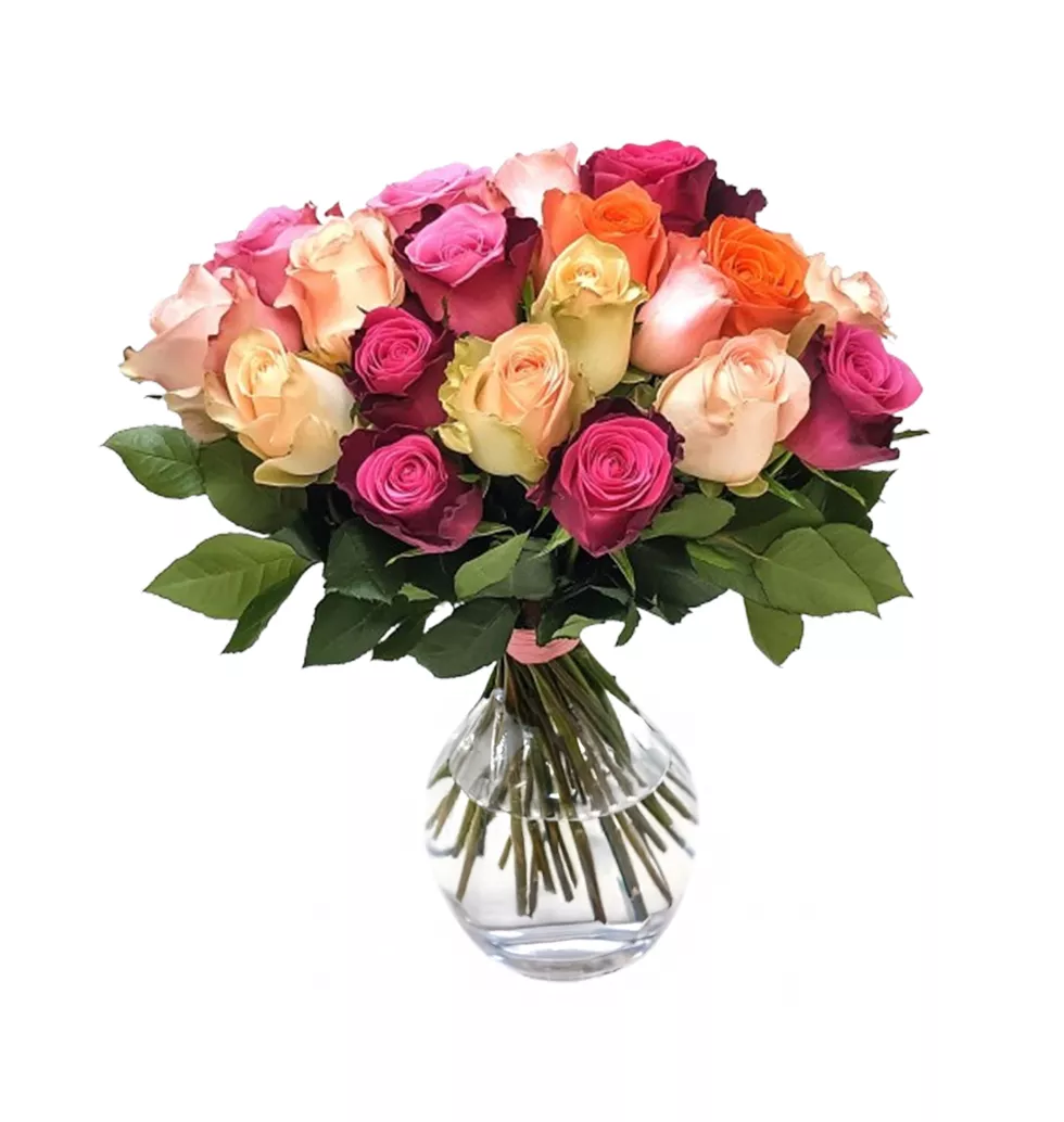 Stunning Arrangement of 20 Colorful Roses